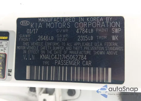 2017 Kia Cadenza Technology z USA, uszkodzony, nr VIN KNALC4J17H5062784